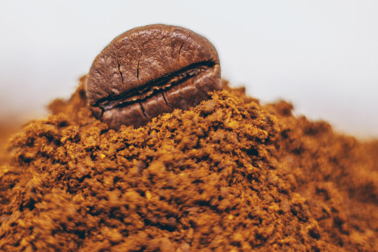 Coffee bean on top of coffee powder