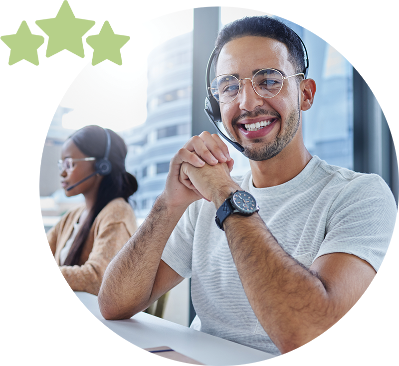 Customer service agent smiling